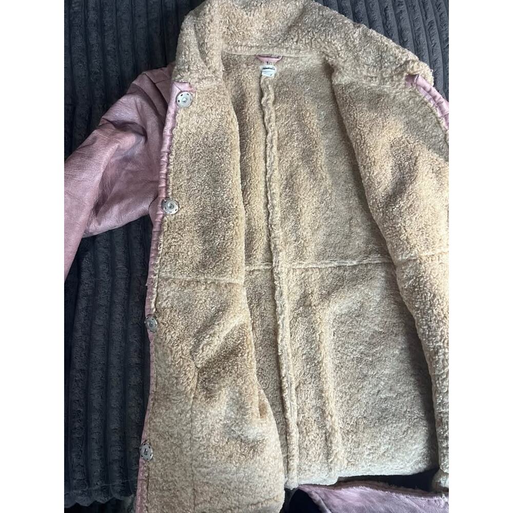 Kimchi Blue Dusty Pink Faux Shearling Long Trench Coat Sherpa Lined S - Picture 4 of 7